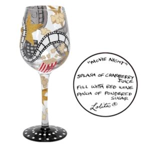 New Lolita Movie Night Wine Glass with Gold and Black Accents Love My Wine